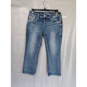 Grace in LA Capri Sz 28 Embellished Embroidered Thick Stitching Low Rise Stretch